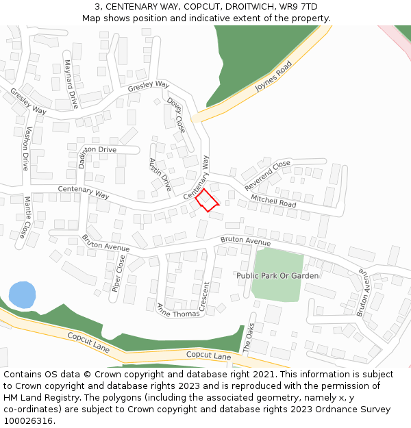 3, CENTENARY WAY, COPCUT, DROITWICH, WR9 7TD: Location map and indicative extent of plot