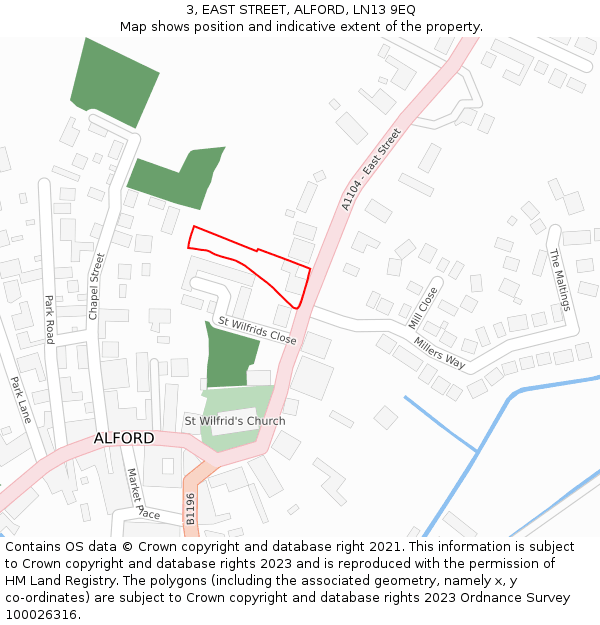 3, EAST STREET, ALFORD, LN13 9EQ: Location map and indicative extent of plot
