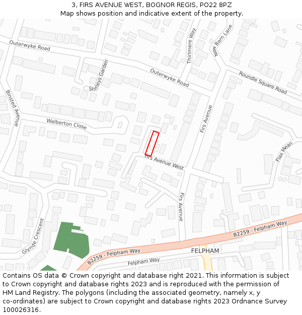 3, FIRS AVENUE WEST, BOGNOR REGIS, PO22 8PZ: Location map and indicative extent of plot