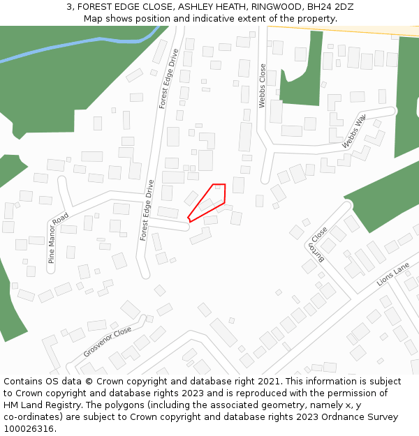 3, FOREST EDGE CLOSE, ASHLEY HEATH, RINGWOOD, BH24 2DZ: Location map and indicative extent of plot