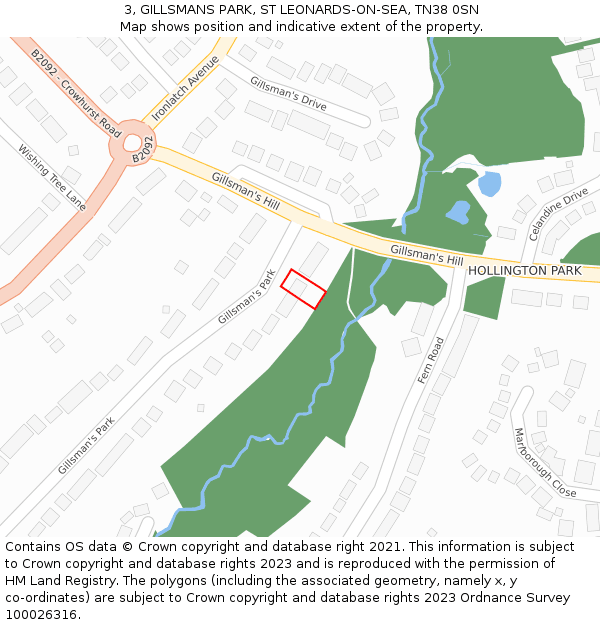 3, GILLSMANS PARK, ST LEONARDS-ON-SEA, TN38 0SN: Location map and indicative extent of plot