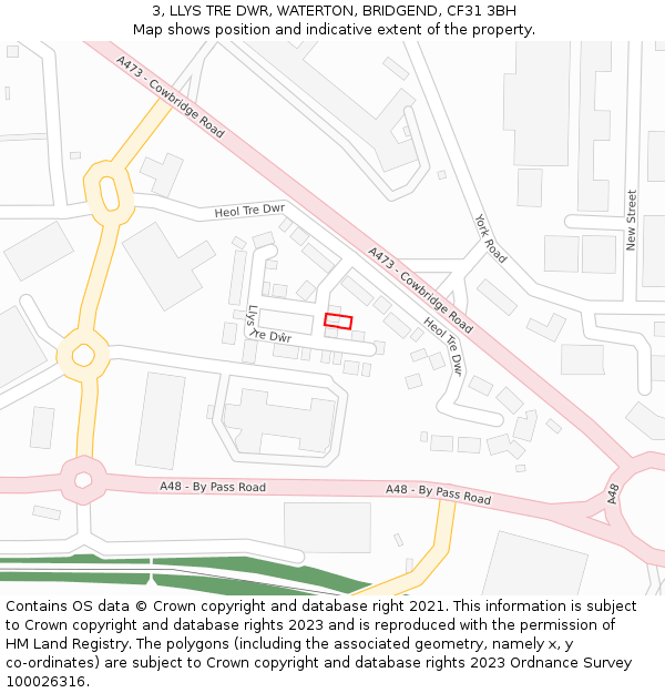 3, LLYS TRE DWR, WATERTON, BRIDGEND, CF31 3BH: Location map and indicative extent of plot