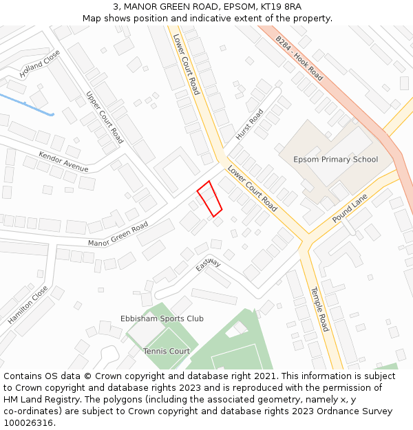 3, MANOR GREEN ROAD, EPSOM, KT19 8RA: Location map and indicative extent of plot