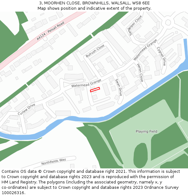 3, MOORHEN CLOSE, BROWNHILLS, WALSALL, WS8 6EE: Location map and indicative extent of plot