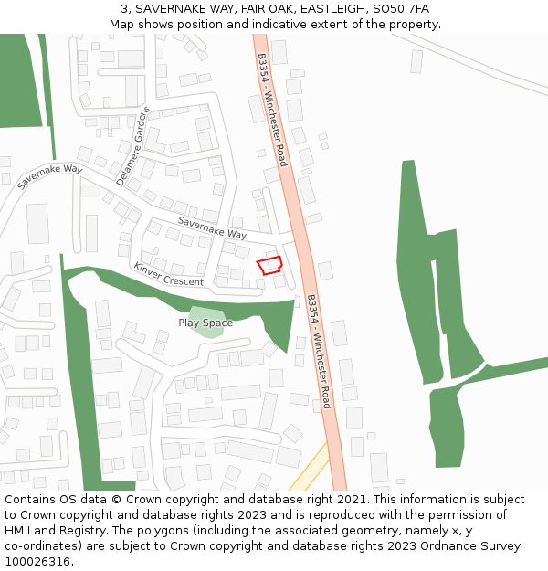 3, SAVERNAKE WAY, FAIR OAK, EASTLEIGH, SO50 7FA: Location map and indicative extent of plot