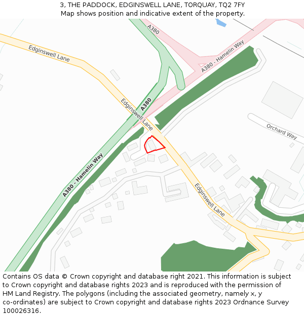 3, THE PADDOCK, EDGINSWELL LANE, TORQUAY, TQ2 7FY: Location map and indicative extent of plot