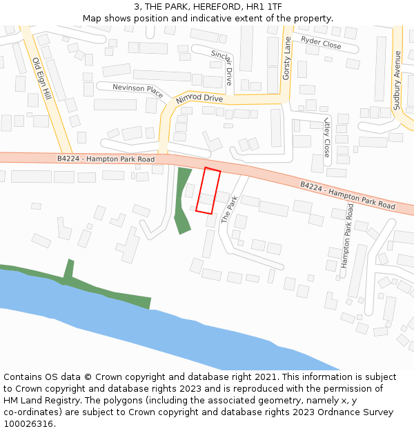 3, THE PARK, HEREFORD, HR1 1TF: Location map and indicative extent of plot