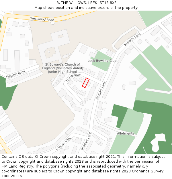 3, THE WILLOWS, LEEK, ST13 8XF: Location map and indicative extent of plot