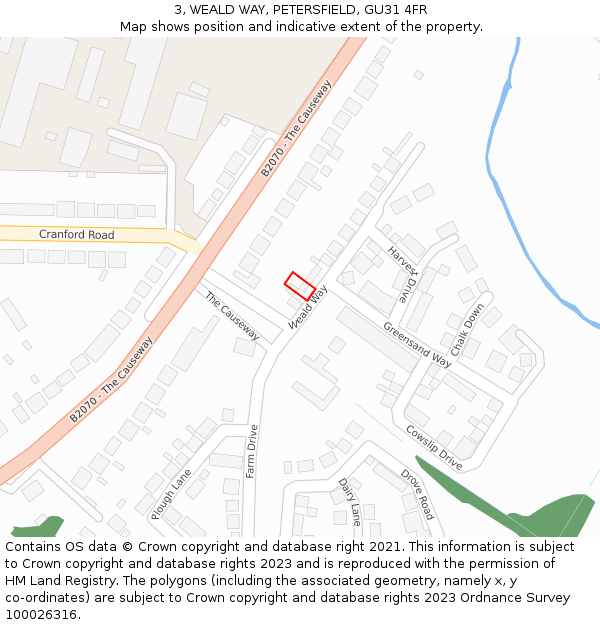 3, WEALD WAY, PETERSFIELD, GU31 4FR: Location map and indicative extent of plot