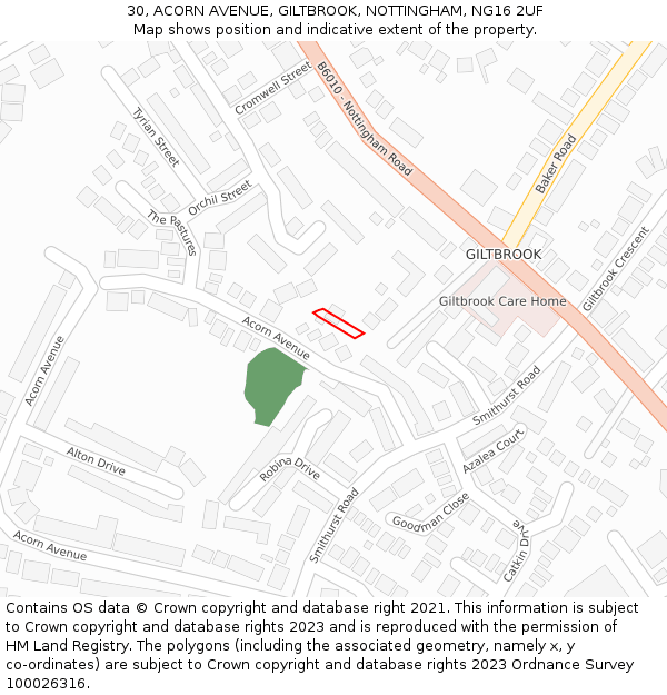 30, ACORN AVENUE, GILTBROOK, NOTTINGHAM, NG16 2UF: Location map and indicative extent of plot