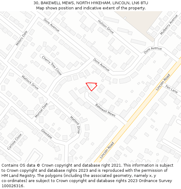 30, BAKEWELL MEWS, NORTH HYKEHAM, LINCOLN, LN6 8TU: Location map and indicative extent of plot