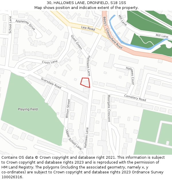 30, HALLOWES LANE, DRONFIELD, S18 1SS: Location map and indicative extent of plot