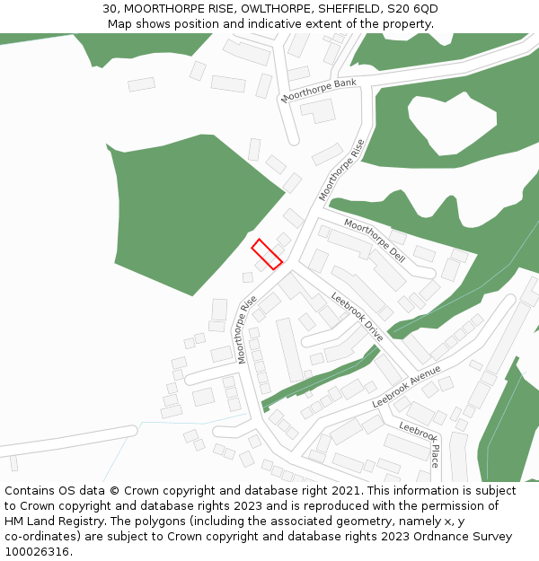 30, MOORTHORPE RISE, OWLTHORPE, SHEFFIELD, S20 6QD: Location map and indicative extent of plot