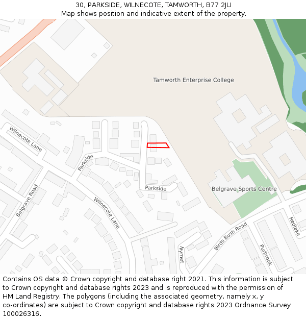 30, PARKSIDE, WILNECOTE, TAMWORTH, B77 2JU: Location map and indicative extent of plot