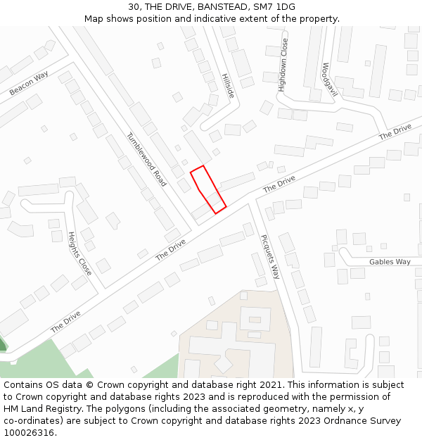 30, THE DRIVE, BANSTEAD, SM7 1DG: Location map and indicative extent of plot
