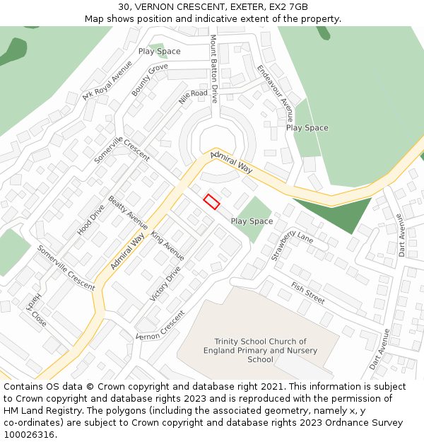 30, VERNON CRESCENT, EXETER, EX2 7GB: Location map and indicative extent of plot
