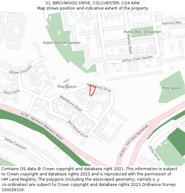 31, BIRCHWOOD DRIVE, COLCHESTER, CO4 6AW: Location map and indicative extent of plot