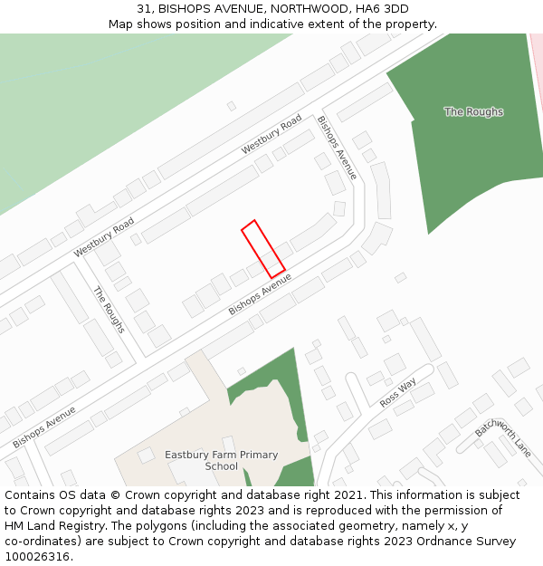 31, BISHOPS AVENUE, NORTHWOOD, HA6 3DD: Location map and indicative extent of plot