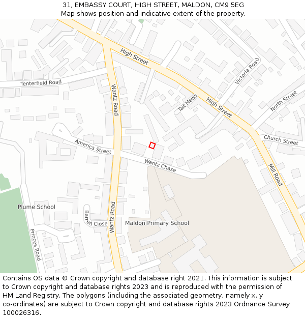 31, EMBASSY COURT, HIGH STREET, MALDON, CM9 5EG: Location map and indicative extent of plot