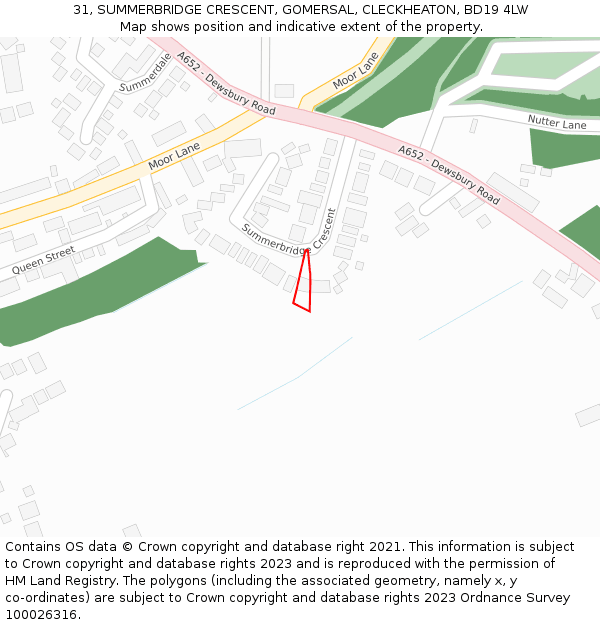 31, SUMMERBRIDGE CRESCENT, GOMERSAL, CLECKHEATON, BD19 4LW: Location map and indicative extent of plot