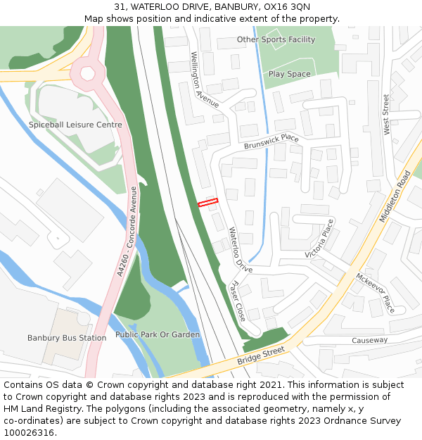 31, WATERLOO DRIVE, BANBURY, OX16 3QN: Location map and indicative extent of plot