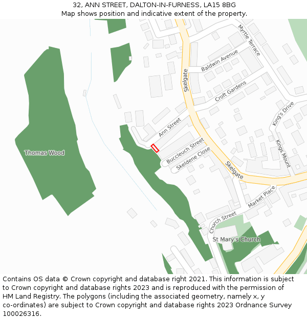 32, ANN STREET, DALTON-IN-FURNESS, LA15 8BG: Location map and indicative extent of plot