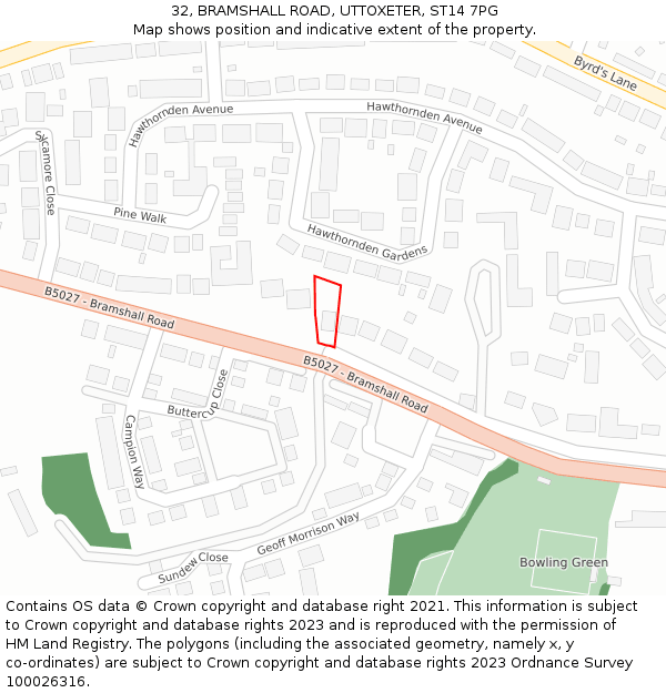 32, BRAMSHALL ROAD, UTTOXETER, ST14 7PG: Location map and indicative extent of plot