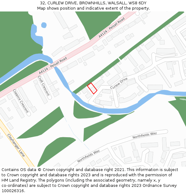 32, CURLEW DRIVE, BROWNHILLS, WALSALL, WS8 6DY: Location map and indicative extent of plot