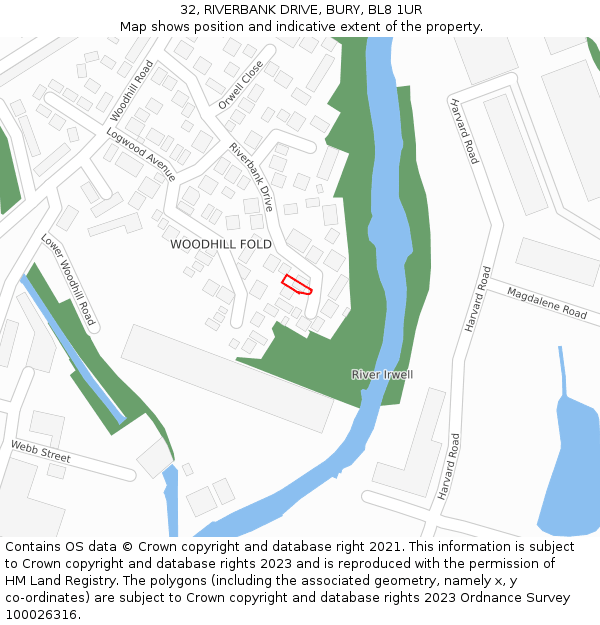 32, RIVERBANK DRIVE, BURY, BL8 1UR: Location map and indicative extent of plot