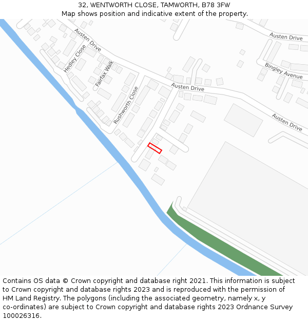 32, WENTWORTH CLOSE, TAMWORTH, B78 3FW: Location map and indicative extent of plot