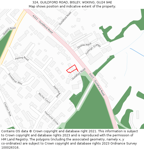 324, GUILDFORD ROAD, BISLEY, WOKING, GU24 9AE: Location map and indicative extent of plot