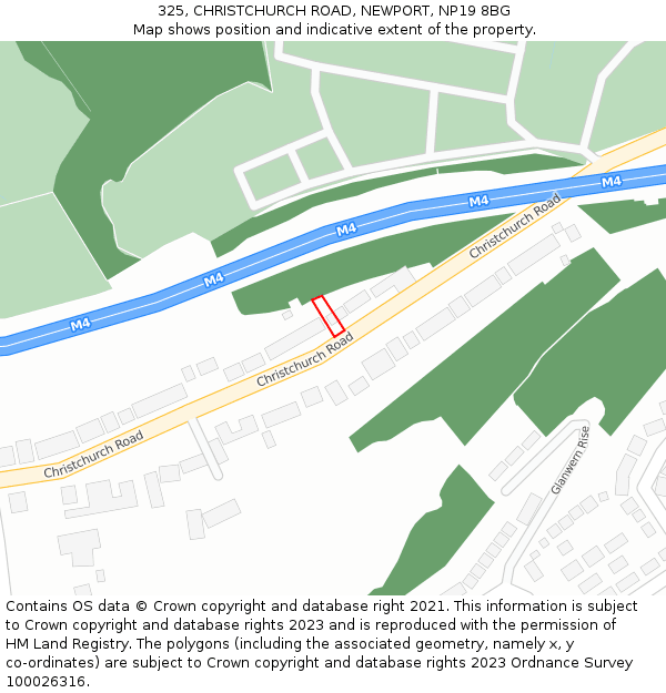 325, CHRISTCHURCH ROAD, NEWPORT, NP19 8BG: Location map and indicative extent of plot