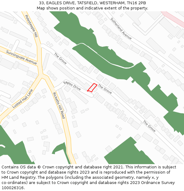 33, EAGLES DRIVE, TATSFIELD, WESTERHAM, TN16 2PB: Location map and indicative extent of plot