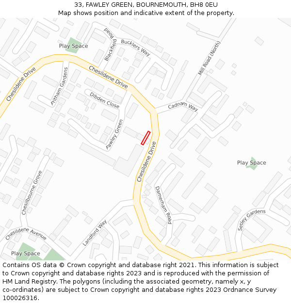 33, FAWLEY GREEN, BOURNEMOUTH, BH8 0EU: Location map and indicative extent of plot