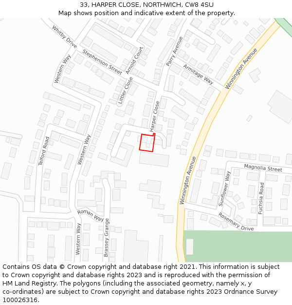 33, HARPER CLOSE, NORTHWICH, CW8 4SU: Location map and indicative extent of plot