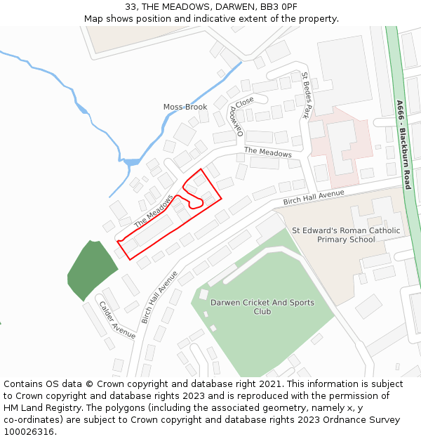 33, THE MEADOWS, DARWEN, BB3 0PF: Location map and indicative extent of plot