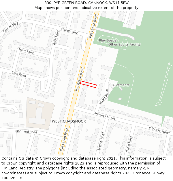 330, PYE GREEN ROAD, CANNOCK, WS11 5RW: Location map and indicative extent of plot
