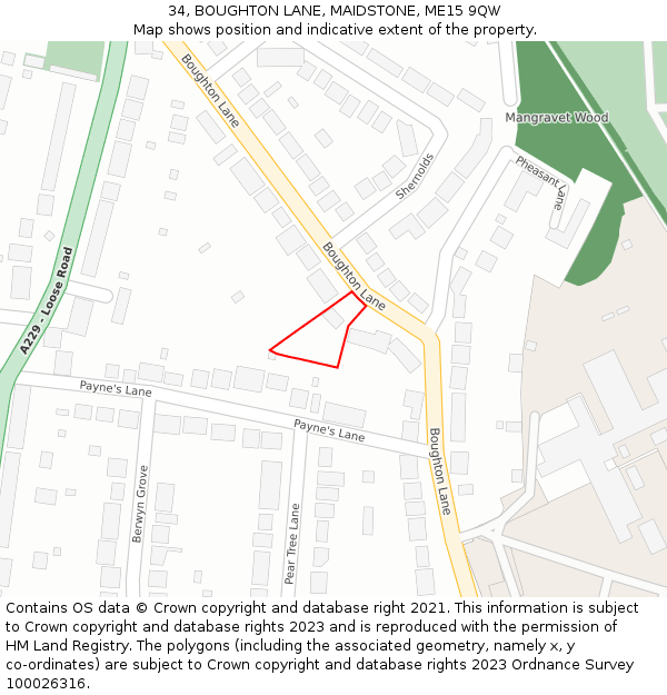 34, BOUGHTON LANE, MAIDSTONE, ME15 9QW: Location map and indicative extent of plot