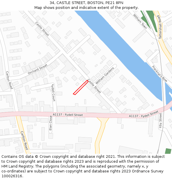 34, CASTLE STREET, BOSTON, PE21 8PN: Location map and indicative extent of plot