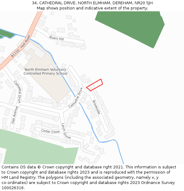 34, CATHEDRAL DRIVE, NORTH ELMHAM, DEREHAM, NR20 5JH: Location map and indicative extent of plot