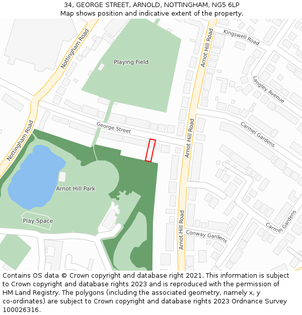 34, GEORGE STREET, ARNOLD, NOTTINGHAM, NG5 6LP: Location map and indicative extent of plot
