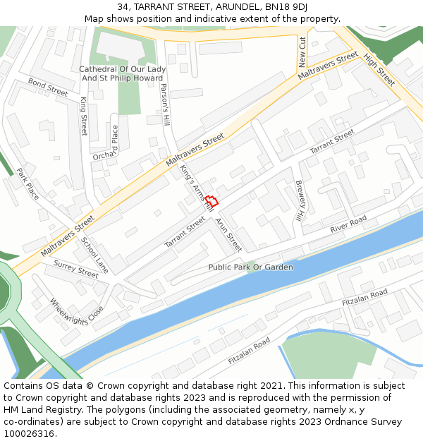 34, TARRANT STREET, ARUNDEL, BN18 9DJ: Location map and indicative extent of plot