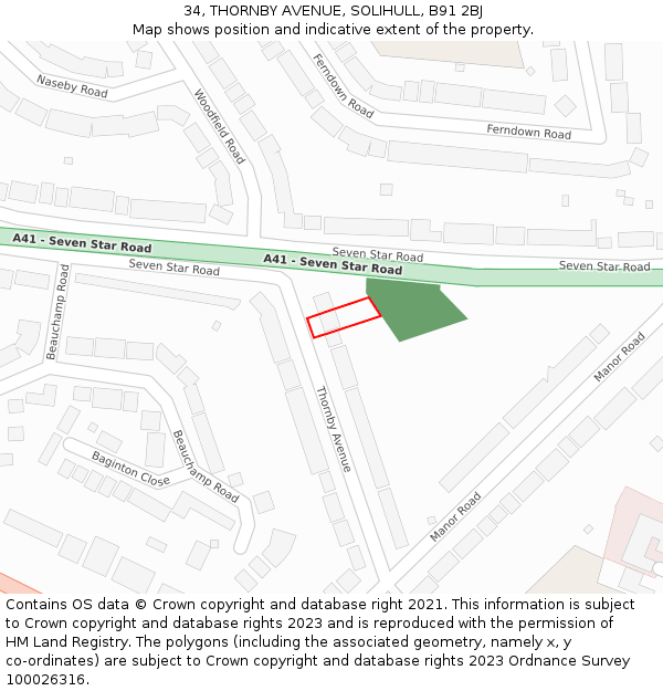 34, THORNBY AVENUE, SOLIHULL, B91 2BJ: Location map and indicative extent of plot