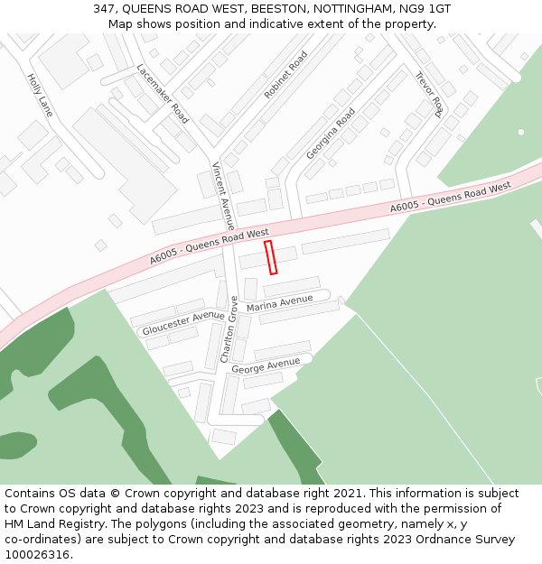 347, QUEENS ROAD WEST, BEESTON, NOTTINGHAM, NG9 1GT: Location map and indicative extent of plot