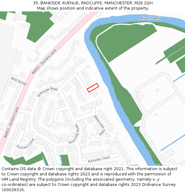 35, BANKSIDE AVENUE, RADCLIFFE, MANCHESTER, M26 2QH: Location map and indicative extent of plot