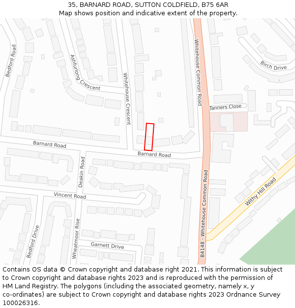 35, BARNARD ROAD, SUTTON COLDFIELD, B75 6AR: Location map and indicative extent of plot