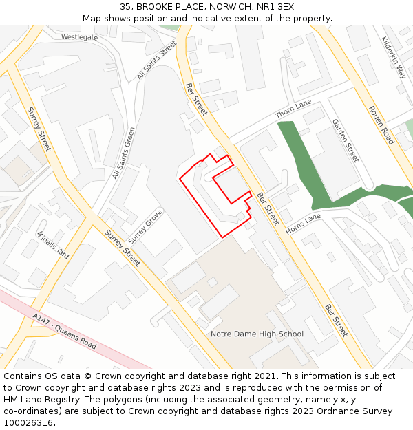 35, BROOKE PLACE, NORWICH, NR1 3EX: Location map and indicative extent of plot