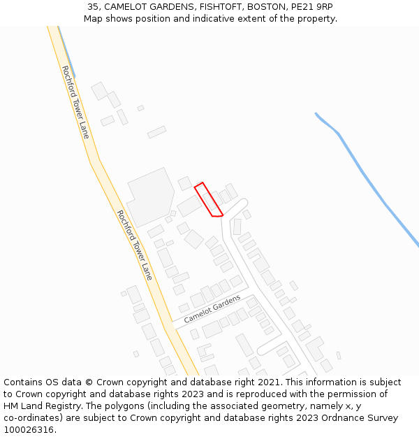 35, CAMELOT GARDENS, FISHTOFT, BOSTON, PE21 9RP: Location map and indicative extent of plot