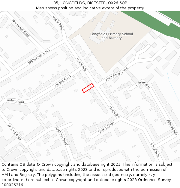 35, LONGFIELDS, BICESTER, OX26 6QP: Location map and indicative extent of plot