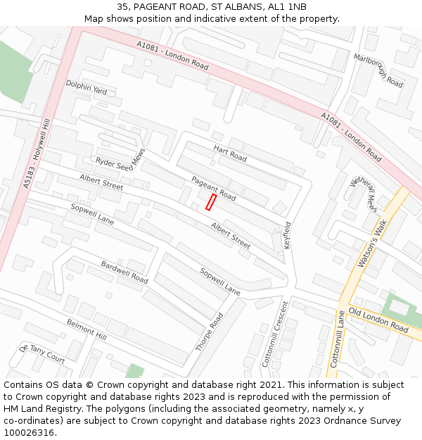 35, PAGEANT ROAD, ST ALBANS, AL1 1NB: Location map and indicative extent of plot
